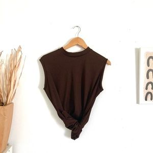 Vintage Brown Ribbed Mock Neck Tank Top